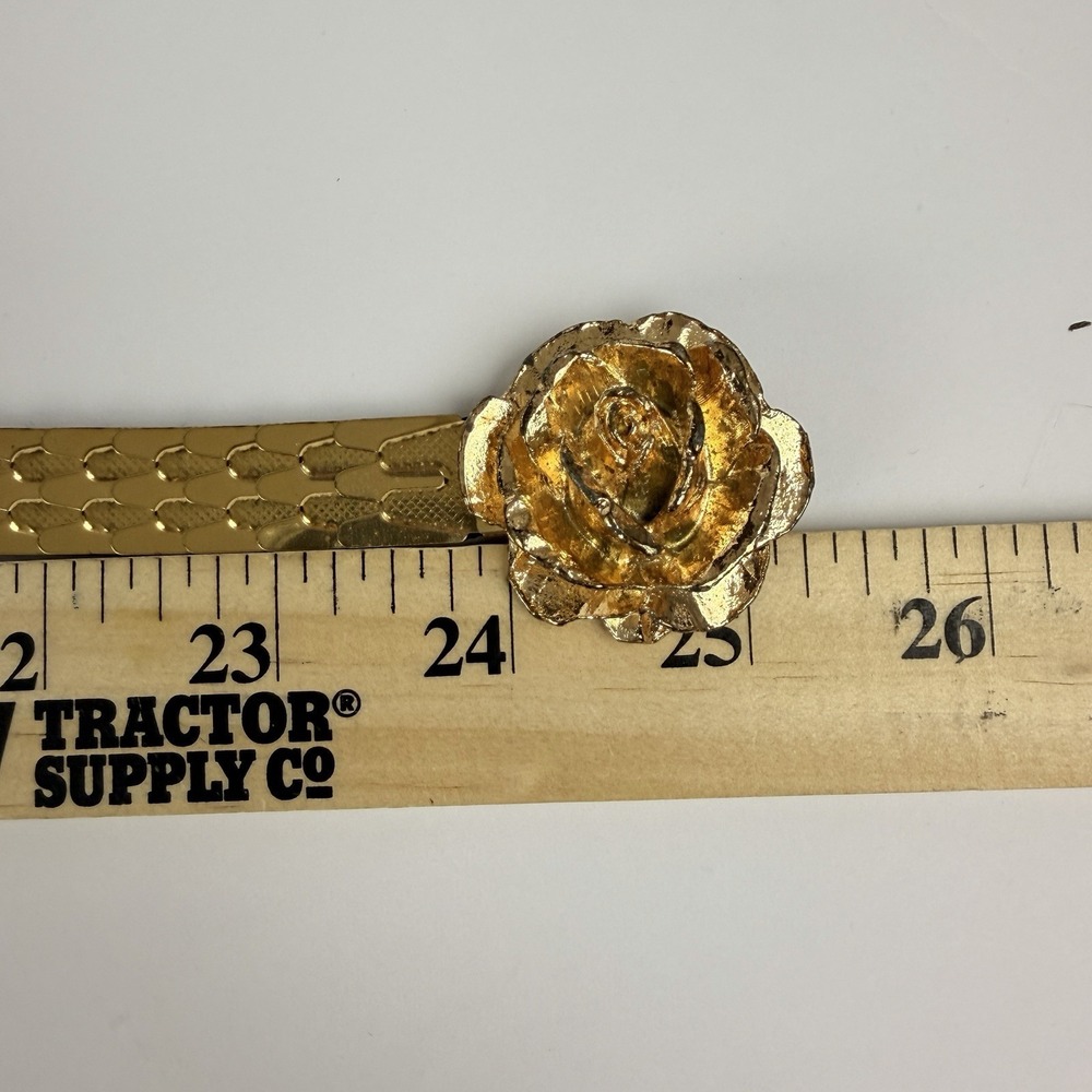 Vintage Gold Stretch Belt Rose Buckle Retro Boho Disco Glam Waist - Picture 7 of 11